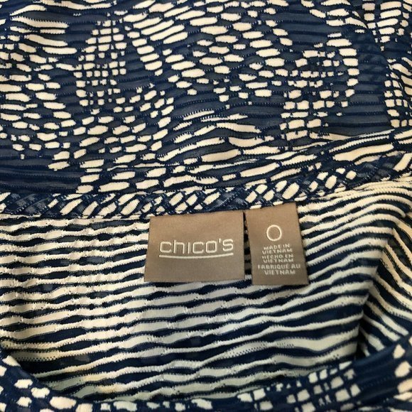 Chico's Blue White Floral Pattern Stella Mesh‎ Top - Picture 12 of 12